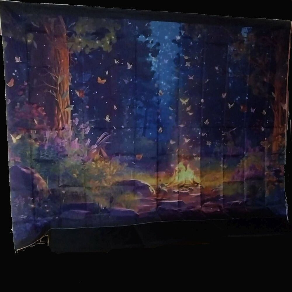 Brand New 90" x 71" Magical Campfire Butterfly Forest Scene Wall Tapestry